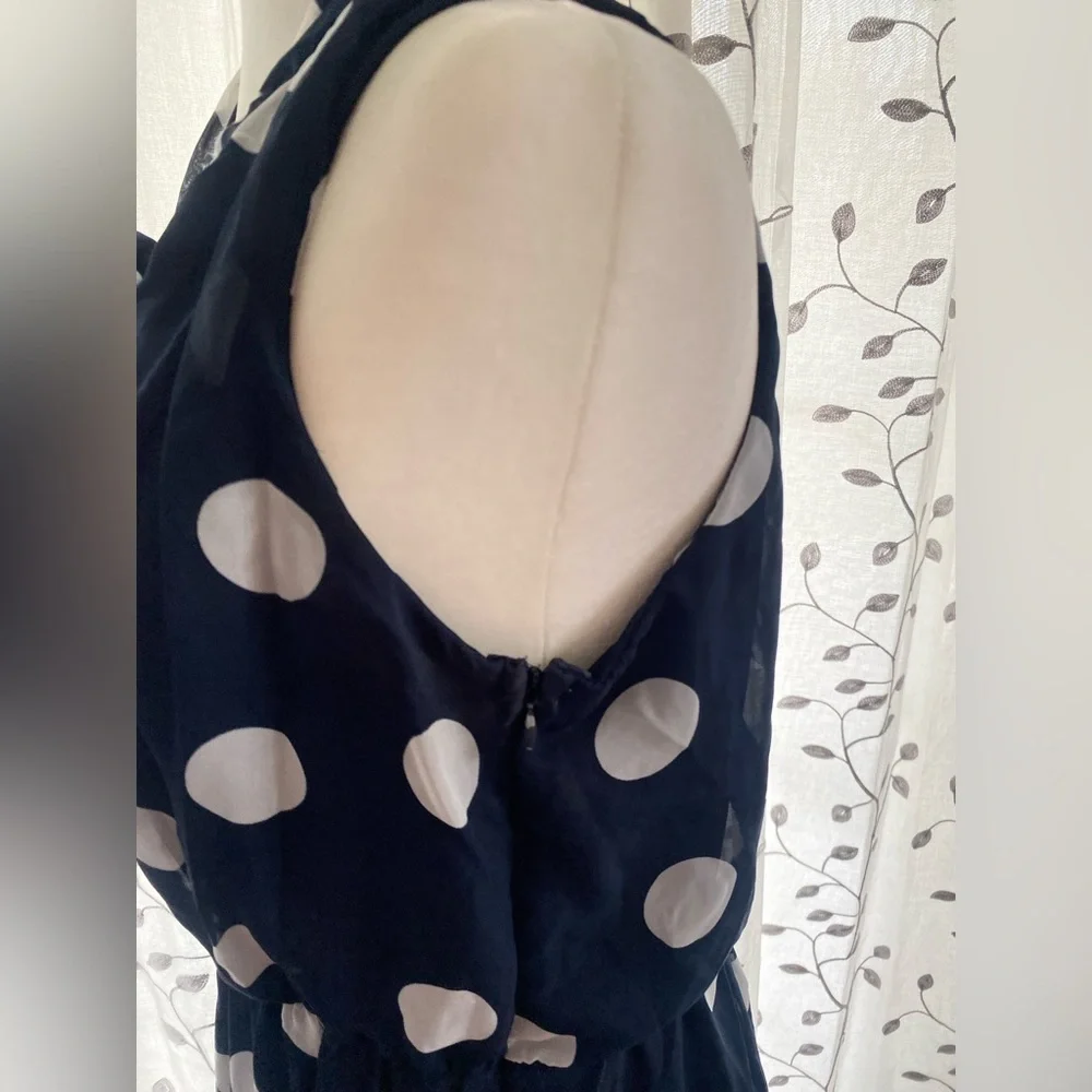Blue with White Polka Dot Sleeveless Midi Women’s Dress Size 10 - Picture 3 of 7